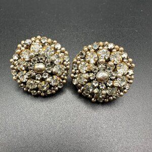 VINTAGE MIRIAM HASKELL GOLD PLATED FAUX PEARLS RHINESTONES CLIP ON EARRINGS